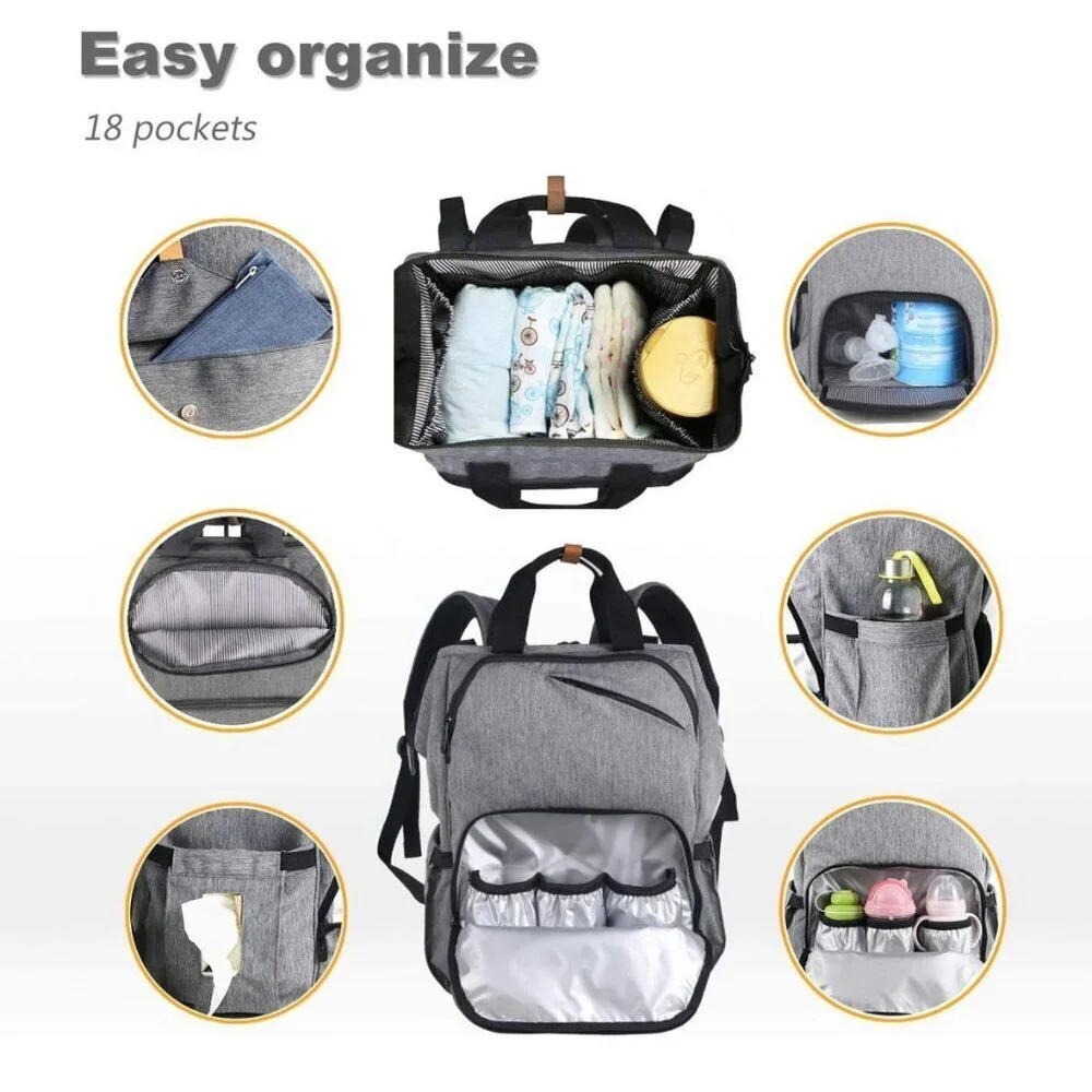 Hap Tim Grey Unisex Diaper Bag Backpack, Large Capacity Travel, Water Resistant